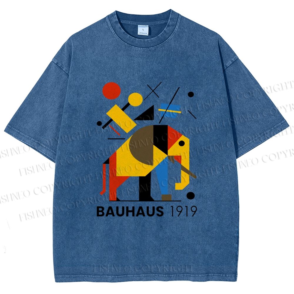 Unisex Bauhaus Elephant Design Printed Washed Tee
