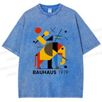 Unisex Bauhaus Elephant Design Printed Washed Tee