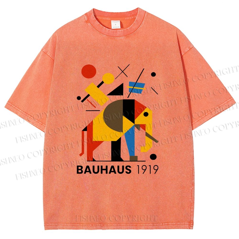 Unisex Bauhaus Elephant Design Printed Washed Tee