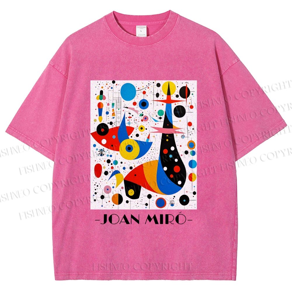 Unisex Joan Miro Birds Upside Down Printed Washed Tee