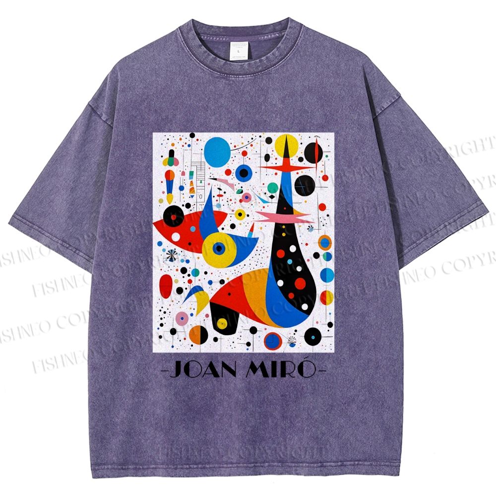 Unisex Joan Miro Birds Upside Down Printed Washed Tee