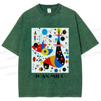 Unisex Joan Miro Birds Upside Down Printed Washed Tee