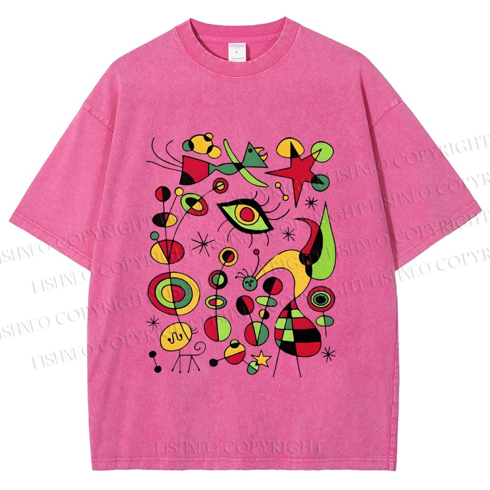 Unisex Joan Miro Graffiti Printed Washed Tee