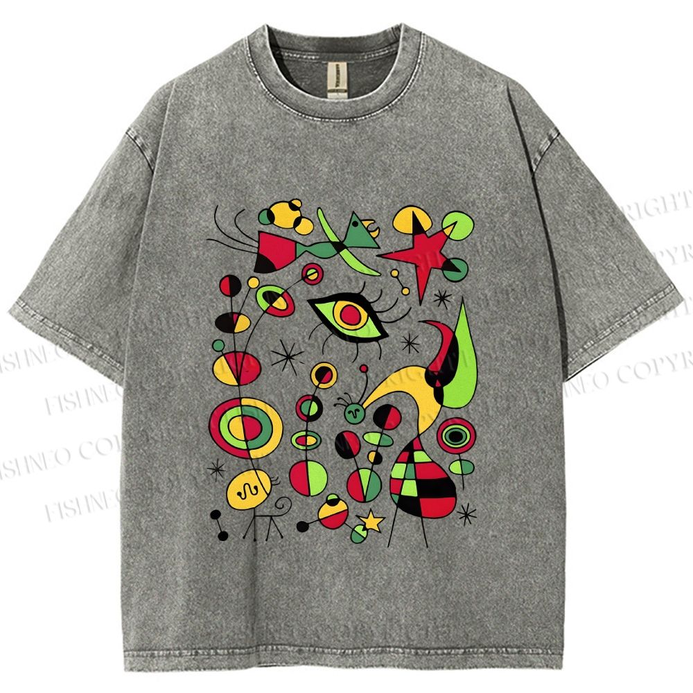Unisex Joan Miro Graffiti Printed Washed Tee