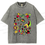 Unisex Joan Miro Graffiti Printed Washed Tee