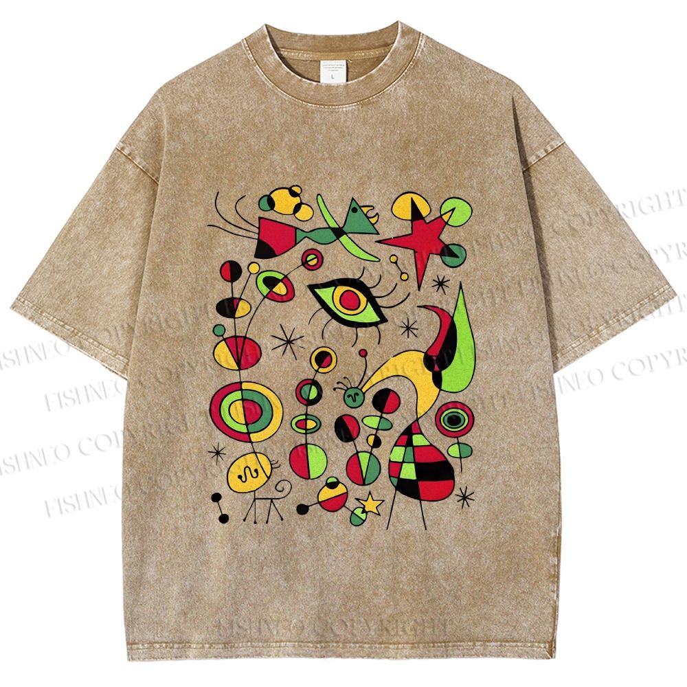 Unisex Joan Miro Graffiti Printed Washed Tee