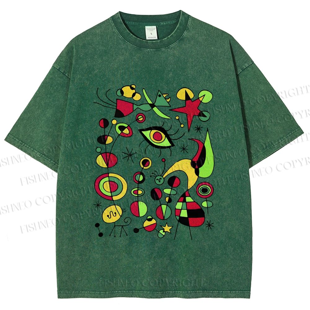 Unisex Joan Miro Graffiti Printed Washed Tee
