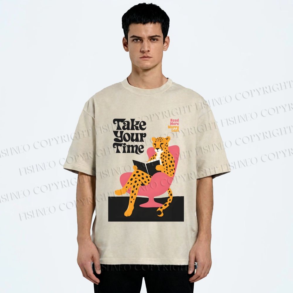 Unisex Read More Worry Less Panther Take Your Time Printed Washed Tee