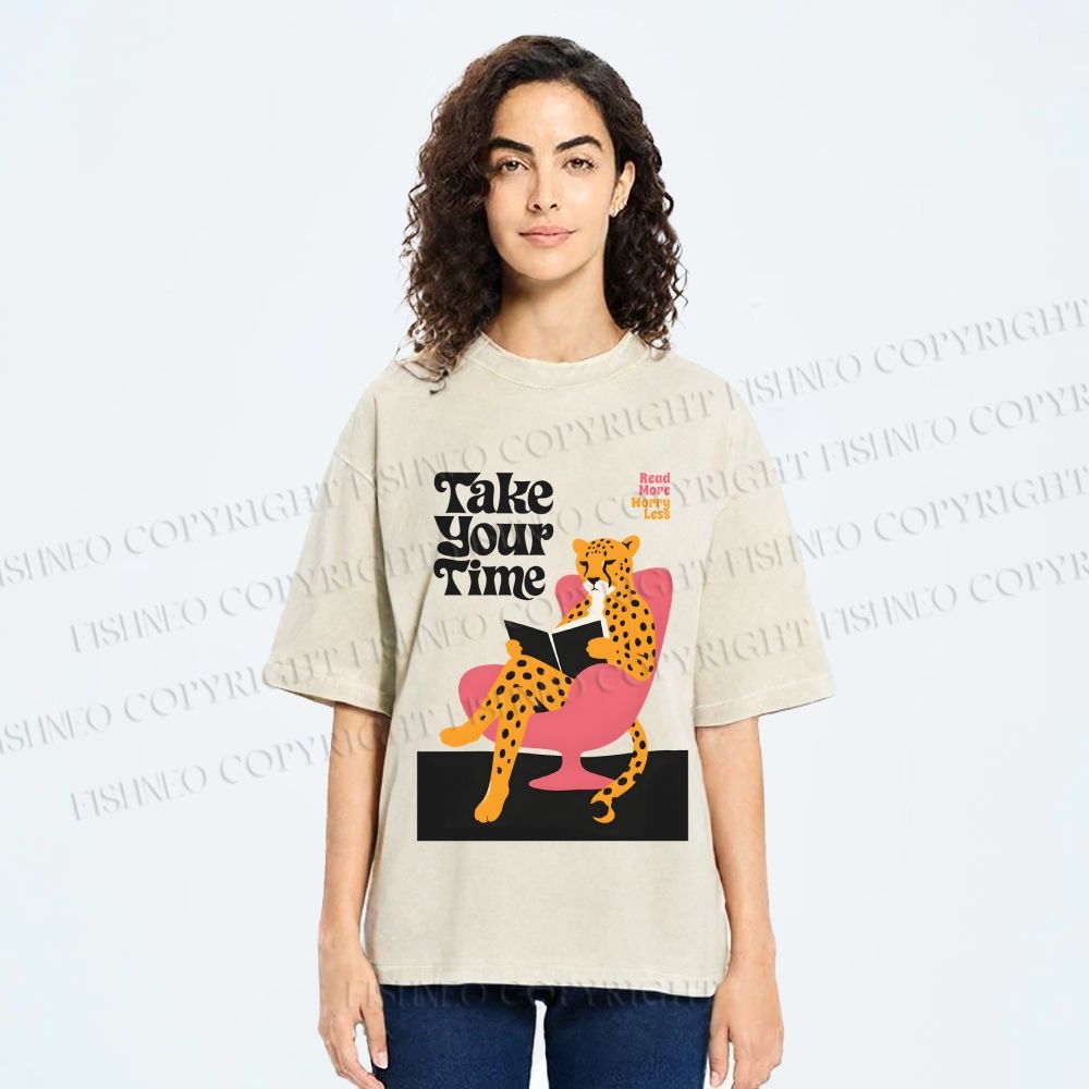 Unisex Read More Worry Less Panther Take Your Time Printed Washed Tee