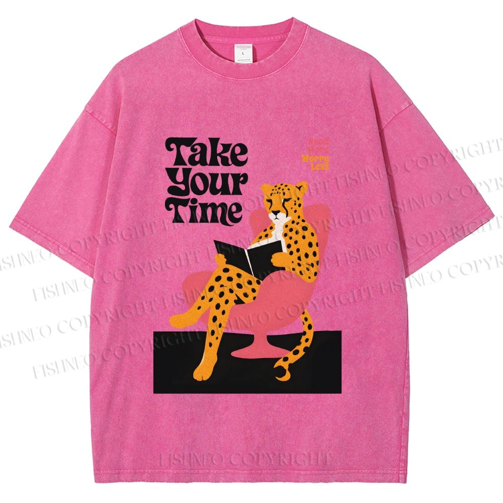 Unisex Read More Worry Less Panther Take Your Time Printed Washed Tee