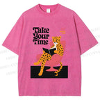 Unisex Read More Worry Less Panther Take Your Time Printed Washed Tee