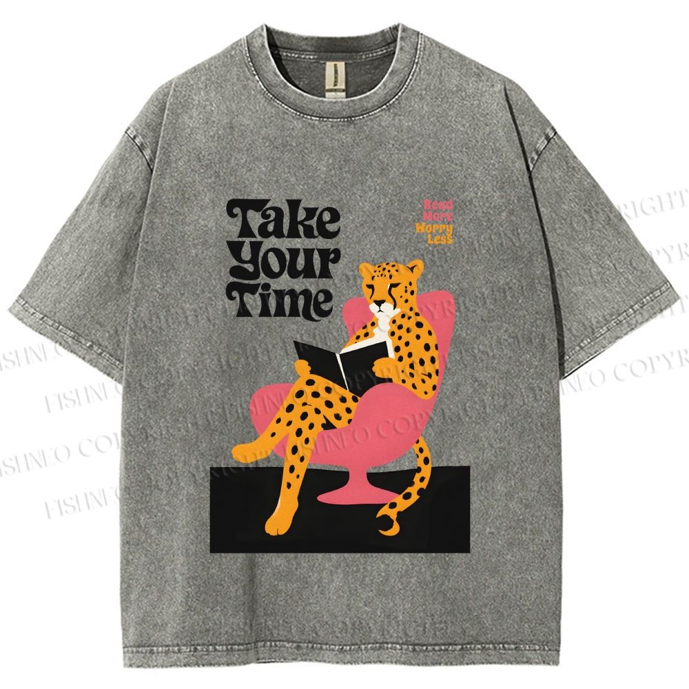 Unisex Read More Worry Less Panther Take Your Time Printed Washed Tee