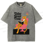 Unisex Read More Worry Less Panther Take Your Time Printed Washed Tee