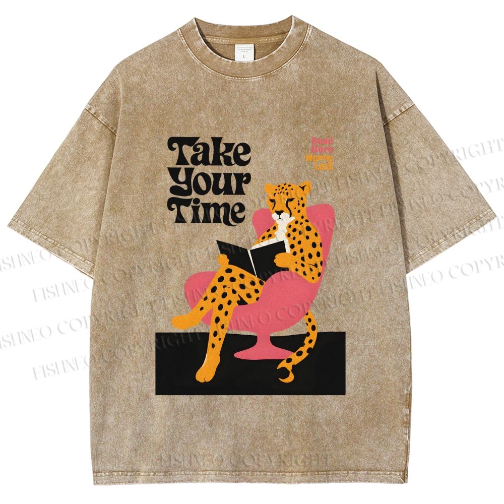 Unisex Read More Worry Less Panther Take Your Time Printed Washed Tee