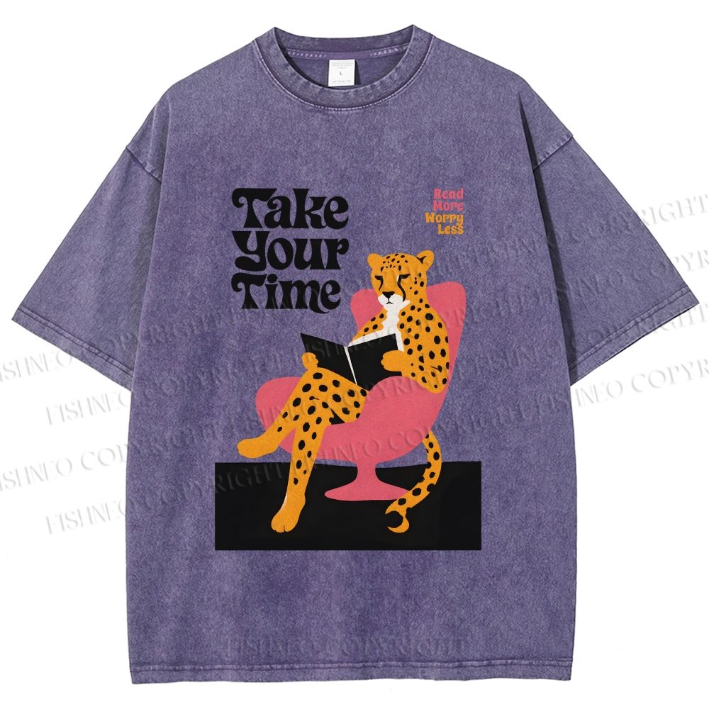 Unisex Read More Worry Less Panther Take Your Time Printed Washed Tee