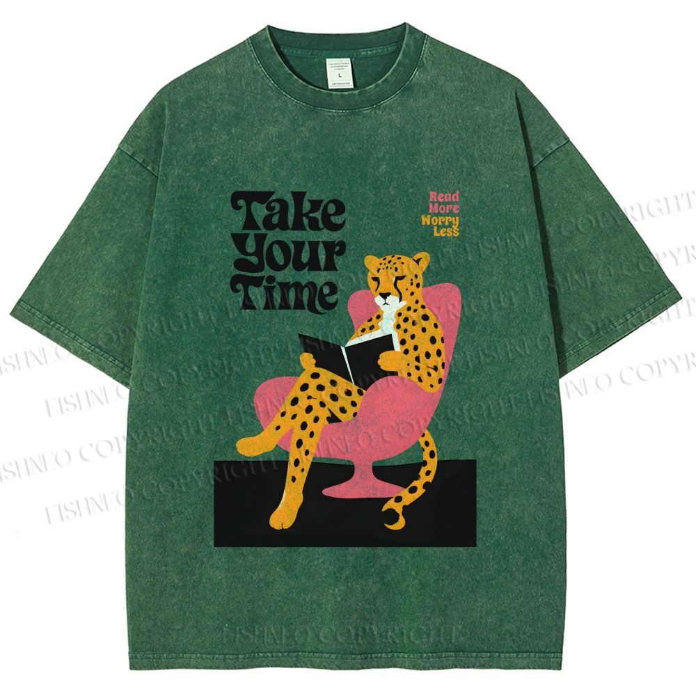 Unisex Read More Worry Less Panther Take Your Time Printed Washed Tee