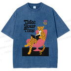 Unisex Read More Worry Less Panther Take Your Time Printed Washed Tee
