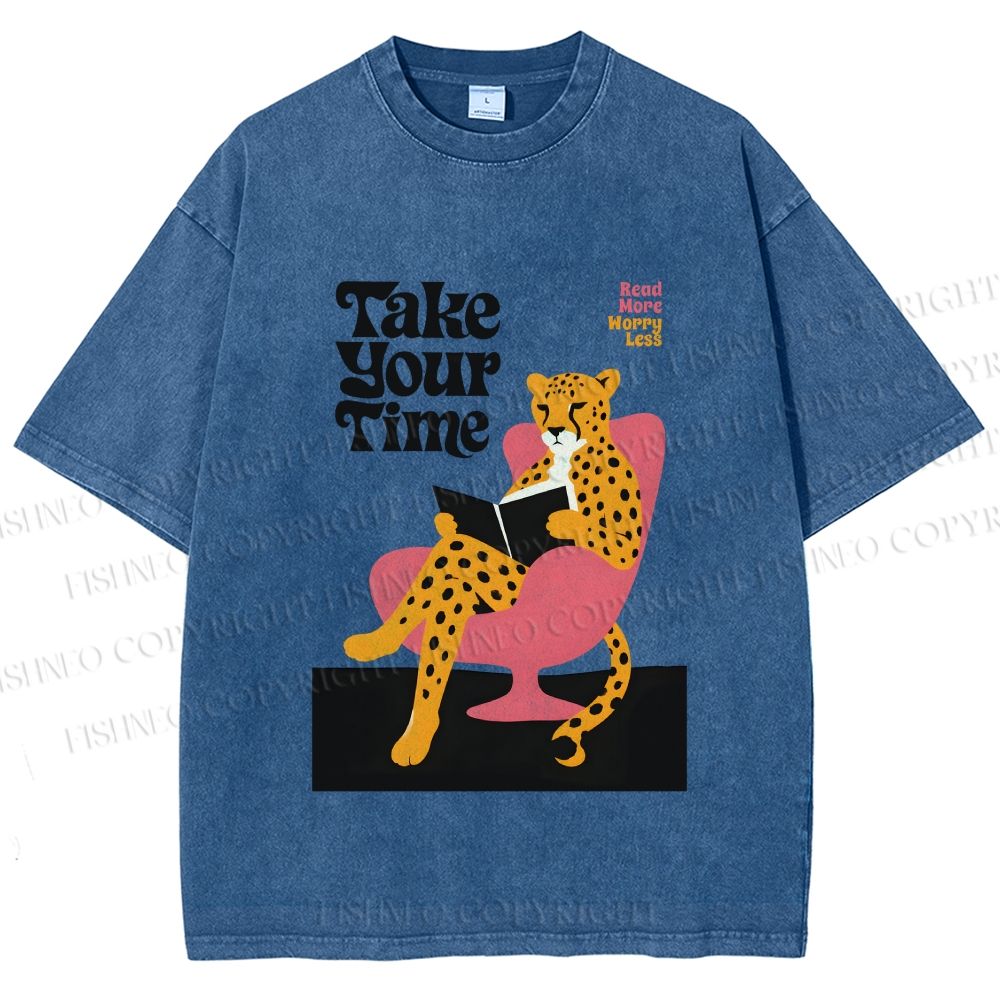 Unisex Read More Worry Less Panther Take Your Time Printed Washed Tee