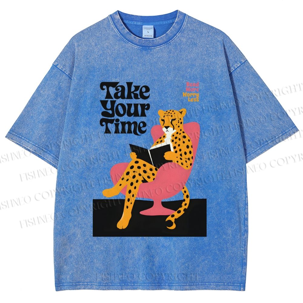 Unisex Read More Worry Less Panther Take Your Time Printed Washed Tee