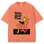 Unisex Read More Worry Less Panther Take Your Time Printed Washed Tee