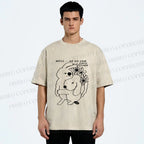 Unisex Dog and Bunny Love Each Other Printed Washed Tee
