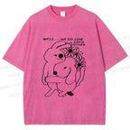 Unisex Dog and Bunny Love Each Other Printed Washed Tee
