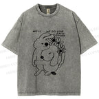 Unisex Dog and Bunny Love Each Other Printed Washed Tee