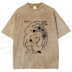 Unisex Dog and Bunny Love Each Other Printed Washed Tee