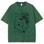 Unisex Dog and Bunny Love Each Other Printed Washed Tee