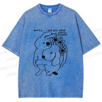 Unisex Dog and Bunny Love Each Other Printed Washed Tee