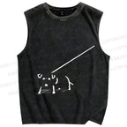 Unisex Dog on a Leash Printed Washed Tank Top