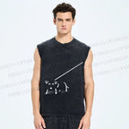 Unisex Dog on a Leash Printed Washed Tank Top