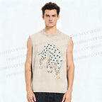 Unisex White Panther With Eyes Printed Washed Tank Top