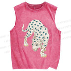 Unisex White Panther With Eyes Printed Washed Tank Top
