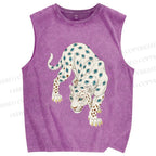 Unisex White Panther With Eyes Printed Washed Tank Top