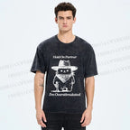 Unisex Overstimulated Cowboy Cat Printed Washed Tee