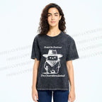 Unisex Overstimulated Cowboy Cat Printed Washed Tee