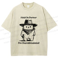 Unisex Overstimulated Cowboy Cat Printed Washed Tee