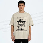Unisex Overstimulated Cowboy Cat Printed Washed Tee