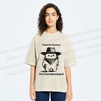 Unisex Overstimulated Cowboy Cat Printed Washed Tee
