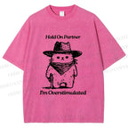 Unisex Overstimulated Cowboy Cat Printed Washed Tee