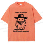 Unisex Overstimulated Cowboy Cat Printed Washed Tee