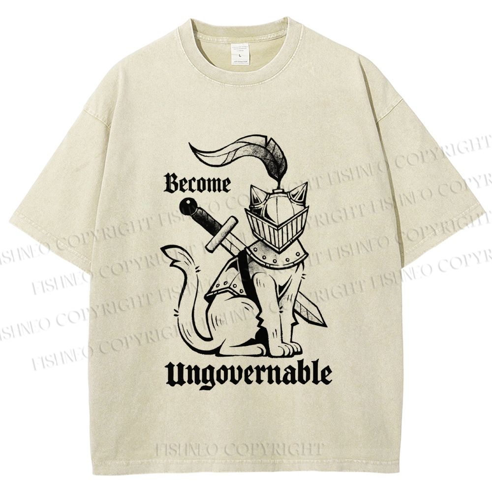 Unisex Refuse To Be Governed Cat Knight Printed Washed Tee