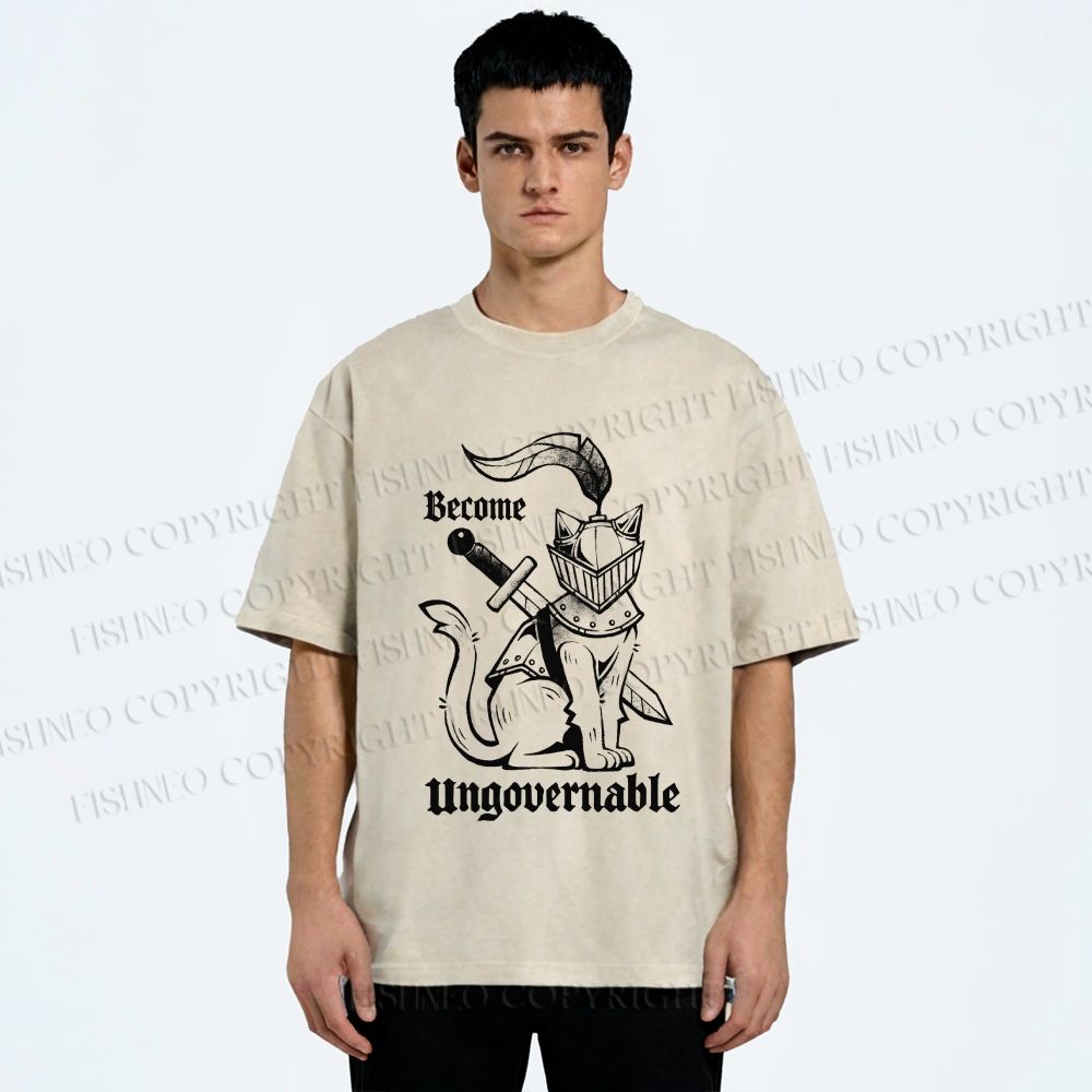 Unisex Refuse To Be Governed Cat Knight Printed Washed Tee