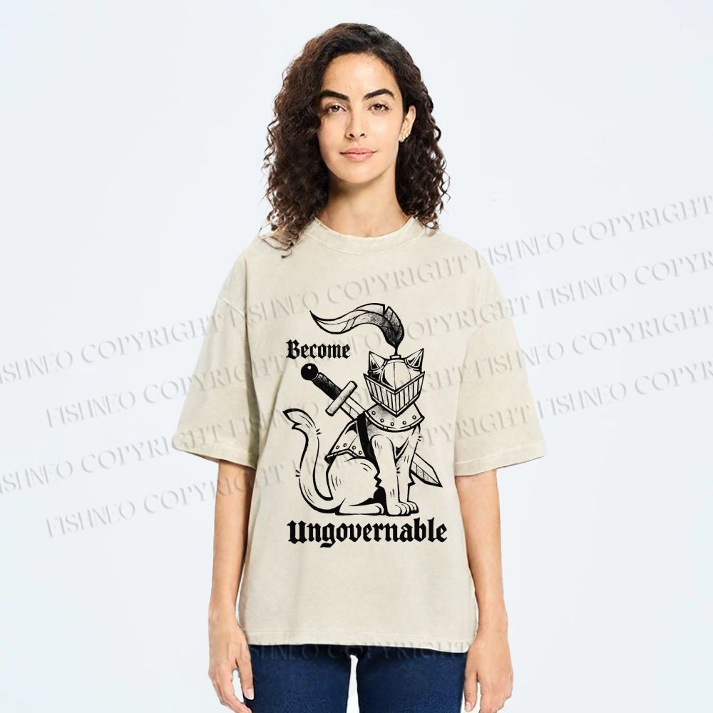 Unisex Refuse To Be Governed Cat Knight Printed Washed Tee