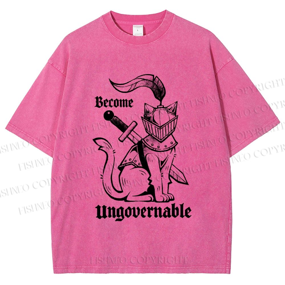 Unisex Refuse To Be Governed Cat Knight Printed Washed Tee
