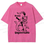 Unisex Refuse To Be Governed Cat Knight Printed Washed Tee