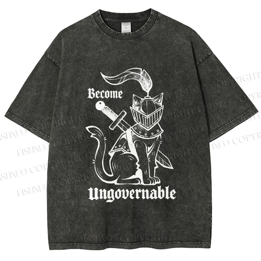 Unisex Refuse To Be Governed Cat Knight Printed Washed Tee