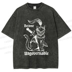 Unisex Refuse To Be Governed Cat Knight Printed Washed Tee