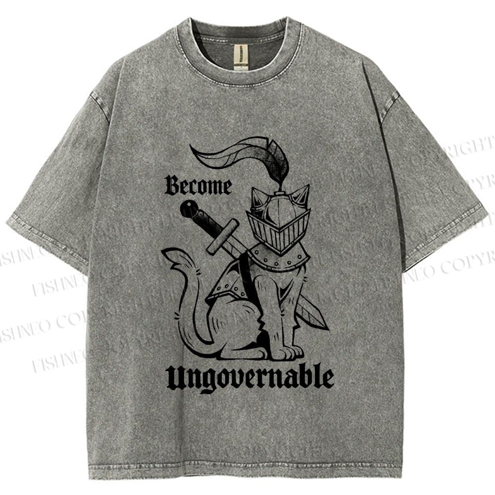 Unisex Refuse To Be Governed Cat Knight Printed Washed Tee